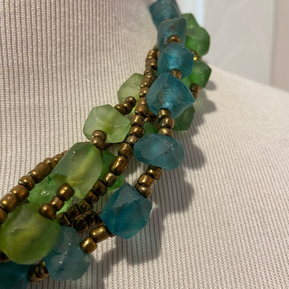 Multi-strand Statement Necklace~Gorgeous Blue/Green Beads & Smaller Accent Beads - Picture 6 of 11